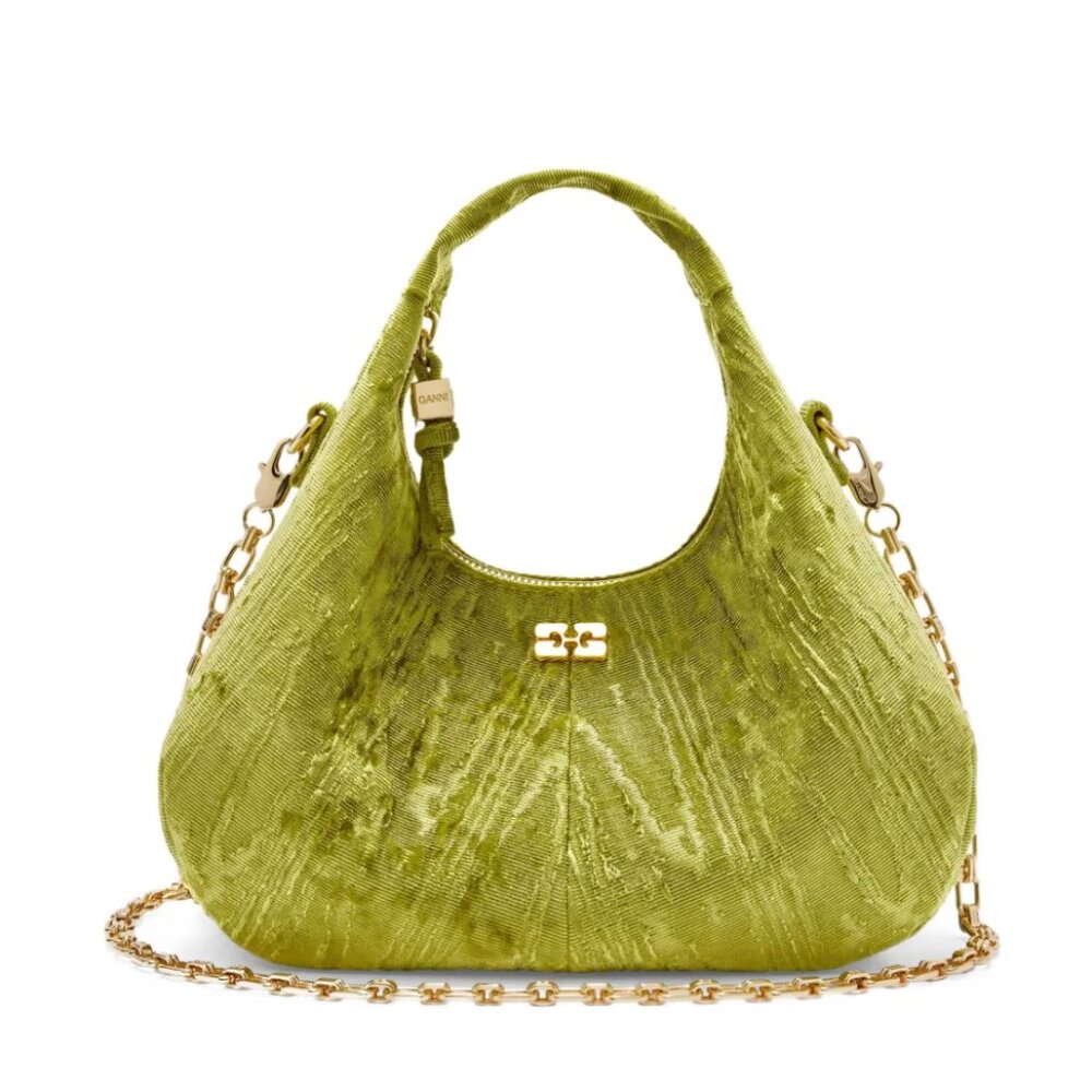 Ganni Women's Mini Velvet Moire Hobo Bag (Green)